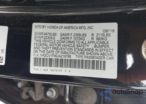 2018 Honda Accord Touring из США, поврежденный, VIN 1HGCV1F90JA219788